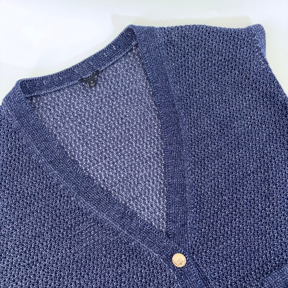 Talbots Womens Navy Blue Marled Knit V-Neck Sweater Vest Gold Buttons Size M